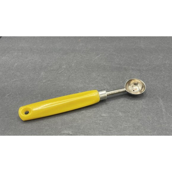 Vintage Melon Baller Ball Spoon Yellow Handle Mini Scoop Scooper - Picture 1 of 5